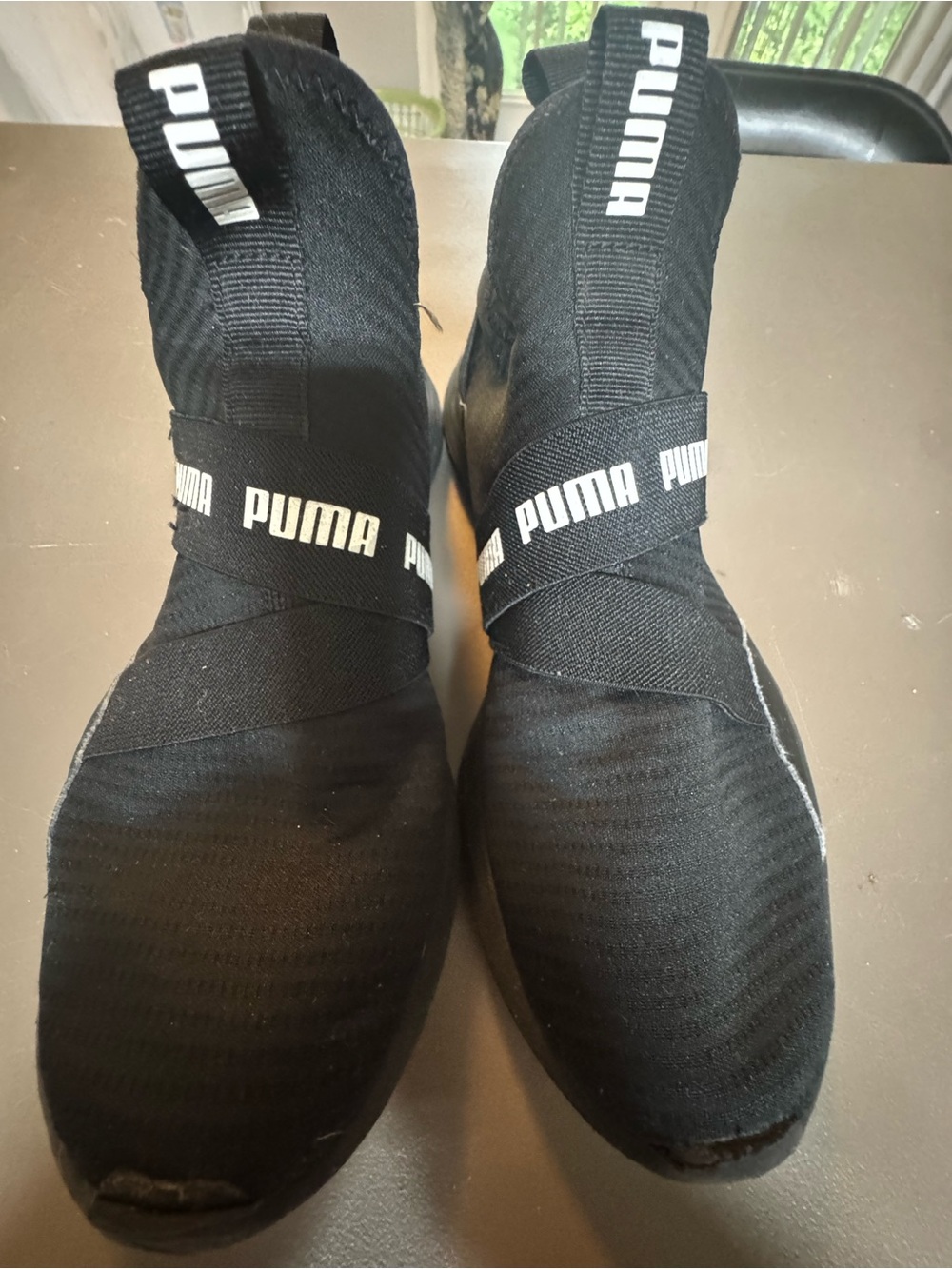 Puma Women's Black Knit Slip-On Athletic Sneakers with Logo Straps